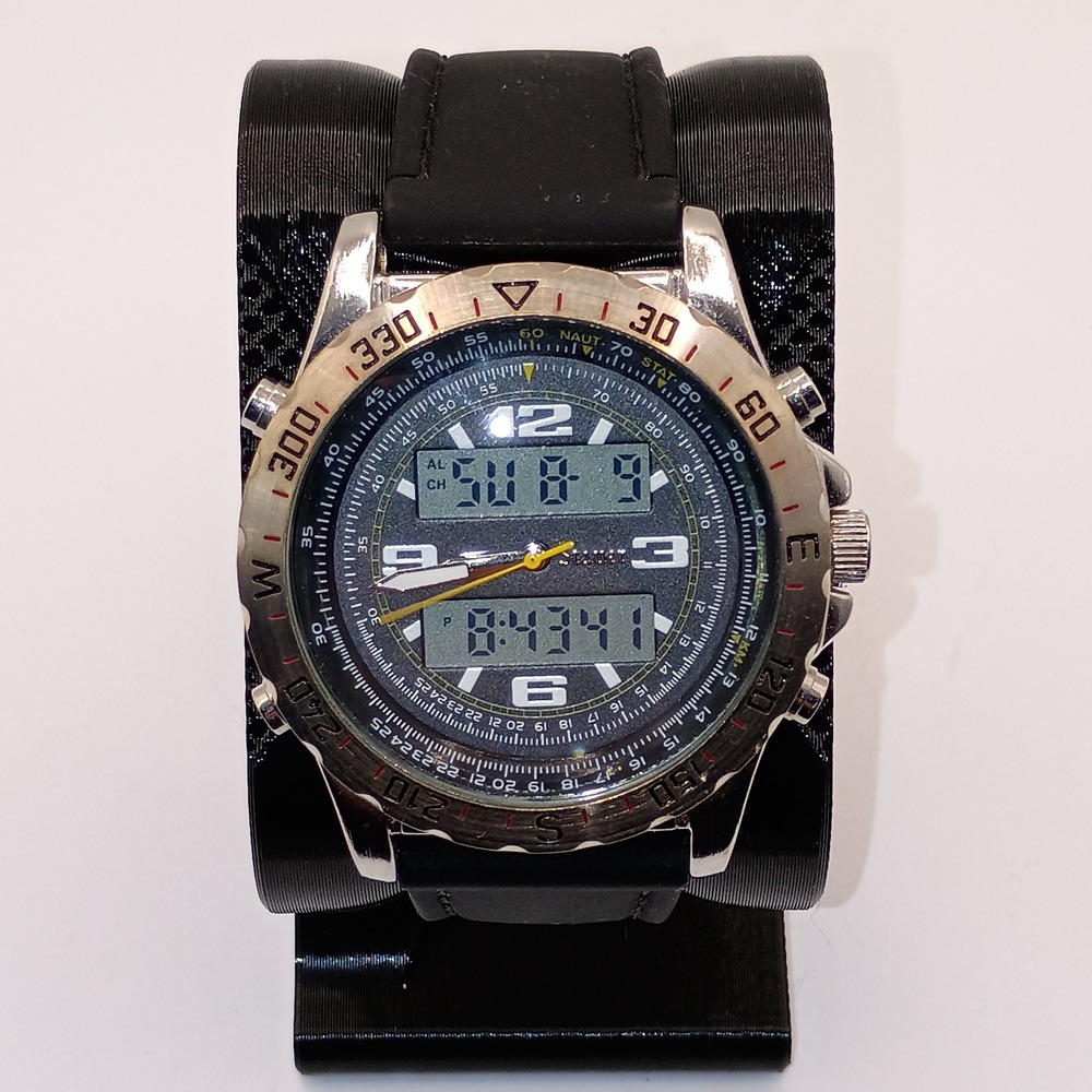 Stauer Centurion Hybrid Mens Black Silver Analog Digital Watch 20409